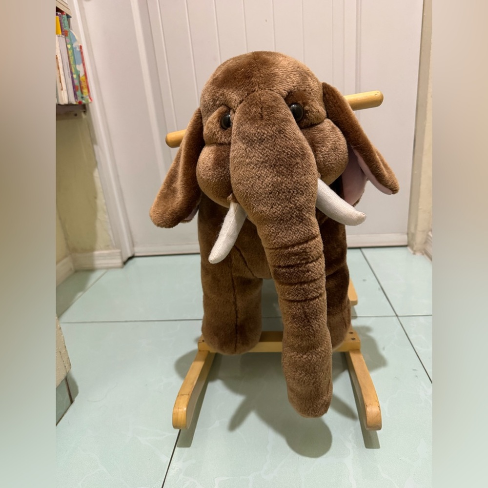 Plush Brown Elephant Rocking Toy - Soft Upholstered Rocker With Sound - Picture 5 of 7